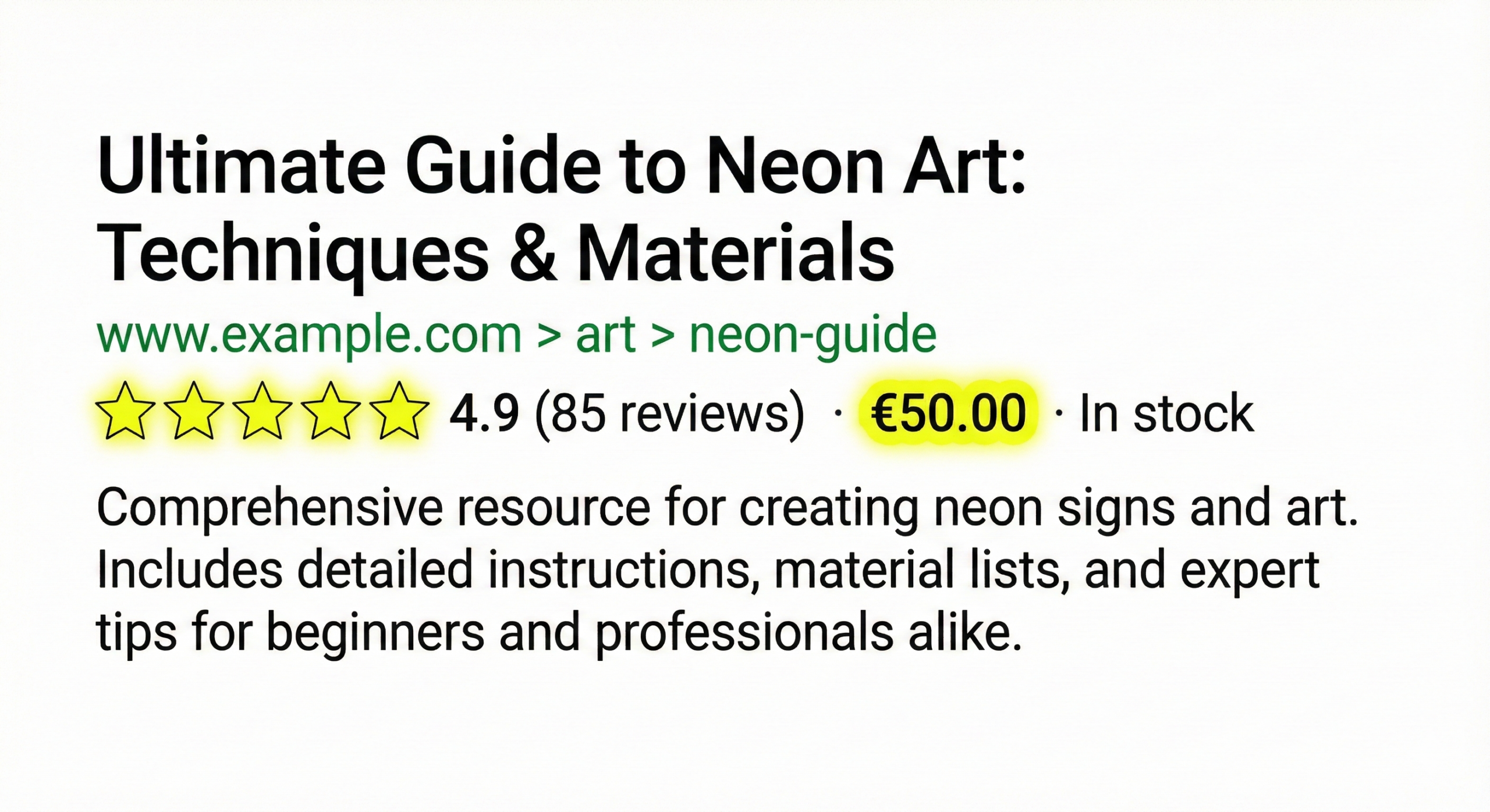 Παράδειγμα αποτελέσματος Google Rich Snippet που εμφανίζει αστεράκια αξιολόγησης και τιμή προϊόντος χάρη στο Schema Markup.